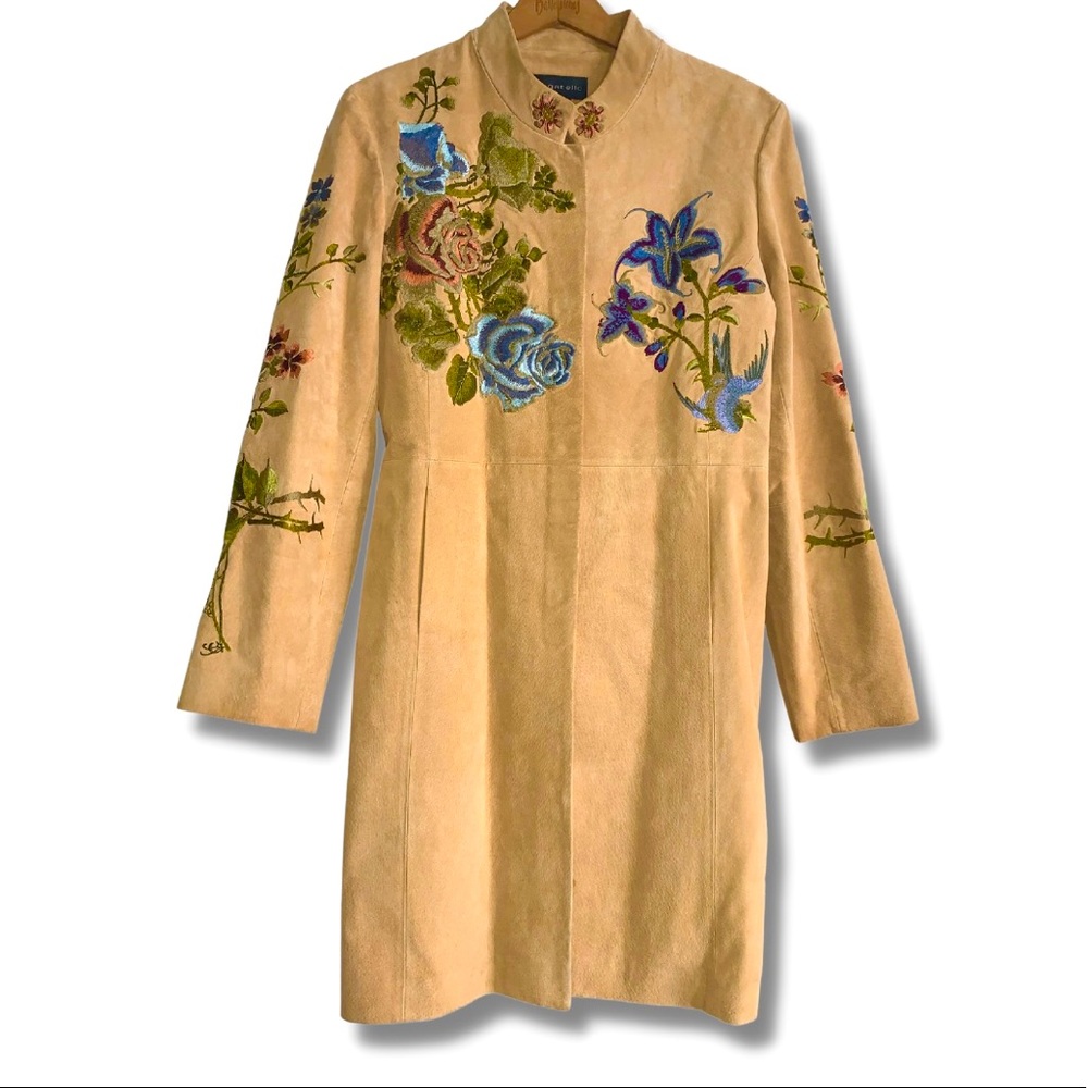 Bagatelle Embroidered Floral Suede Leather Jacket